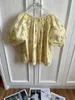 Blouses des femmes 2024 Fashion Fashion Bubble Sleeves Sexy Pastoral Floral Yellow Doll Top 0606