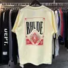 Men's T-Shirts Rhude Burgundy Card Print Hip Hop Unisex Couple Loose Casual Short Sleeve T-Shirt