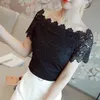 Damesblouses dames kanten loze patchwork blouse shirt casual off schouder top sexy short mouw witte dames zomer holle elegant