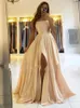 Eleganta kvinnor maxi strand satin klänning sexig ben slits snörning kväll prom klänning justerbara remmar brudtärklänningar 240425