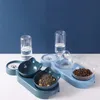 Pet Cat Bowl Otomatik Besleyici Su Dağıtıcı Köpek Kedi Yemek Kasesi İçme ile Yükseltilmiş Stand Kediler için Çift Çanak Kaseler Pet 240429