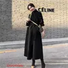 Maxmaras Womens Cashmere Mantel gleicher Hepburn -Stil schwarze schlankende Doppelwolle mit Bund am oberen Pyjama Woolen RJV0