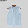 Men's Tank Tops INCERUN Men Mesh Hollow Out See Through Solid V Neck Sleeveless Male Vests Summer 2024 Streetwear Fashion Clothing