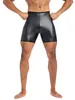 Męskie szorty pu skórzana elastyczna talia Rave krótkie spodnie mężczyźni solidny kolor spodni fitness streetwear s-4xl