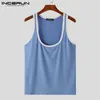 Herren Tanktops Incerun 2024 Amerikanische Männer im amerikanischen Stil kontrastieren Farb Patchwork Großer Freizeit Streetwear Sport U-Neck Westen S-5xl