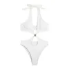 Women's Swimwear One Piece Swimsuit Sexy White Halter Swimsuits Cut Out Monokini Woman 2024 Bathers High Swimming Bathing Suit For Women