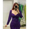 Mermaid Muslim Evening Sleeves Sequins Purples Dresses Party Prom Sweep Train Long Dress For Special Ocn