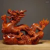 Figurines décoratives Ébène Dragon sculpté Decoration Zodiac Home salon bureau Bureau de bureau