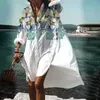 Vestidos informales Vestidos cortos Flote Estampado Vacaciones de playa para mujeres Camisa de mangas largas sueltas Tipo Mini Bikini de verano