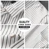 Camisas casuais masculinas Luxo de luxo de luxo de luxo curto Summer Elastic Gle Ice Silk Top Top Modyable listrado Negócio