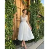 Klänningar älskling prom elegant spets spaghetti vit fest klänning te längd hemkomst klänning en linje