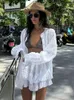 Wit met lange mouwen shirtjack shorts sets zomerse vrouwelijk stand kraag pakken