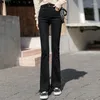 Dames jeans dames broek 2024 elastische mode vriendje stijl denim broek broek flarden laag lage taille los comfortabel veelzijdig
