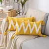 枕の幾何学的波の房状カバー30 50cm白い黄色の灰色の青い綿リネンプラッシュ刺繍装飾
