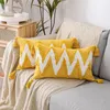 Oreiller wave géométrique COUVERTURE TUFTED 30 CM 50 cm Blanc Jaune Gris Blue Coton Linon Plance de broderies Couvrages décoratifs