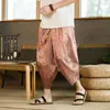 Herr shorts is siden byxor män japanska samurai lösa casual harajuku kalv-lenght retro yukata breda benbyxor streetwear