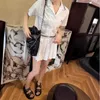 Basic & Casual Dresses Designer Brand m Family's 2024 Summer New Women's Age Reducing Academy Style Slim and Tall Short Flip Collar Shirt+pleated Half Skirt 0FSW