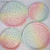 Vide à la vaisselle en plastique jetable 8pc Iris Foil Gold Dot Rainbow Princess Party Supplies Decorative Cake Plate de gâteau jetable Cardboard Unicorn Sirène Bride Discing WX