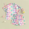 Kläduppsättningar Småbarn Baby Girl Satin Matchande pyjamas Set Big Sister Little Button Down Shirt Shorts 2 Piece Summer Sleepsuit