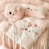 Bedding Sets Pink Cute Cartoon Applique Embroidery Set Velvet Fleece Duvet Cover Bed Sheet Fitted Skirt Pillowcases