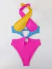 Frauen Badebekleidung sexy Einschränkung Farb Badebekleidung Frauen Halfterkreuz unterwirft ein Stück Badeanzug Badeanzug Heiße Patchwork Bikini Y240429