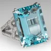 Color de plata 925 Princess Sea Blue Topaz Diamond Ring Square Gemstone Bizuteria Anillo 925 Joyería para mujeres Caja de anillo de zafiro Y112794889