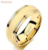 Newshe Yellow Gold Color Tungsten Carbide Men039S Wedding Rings 8mm Frosted Band Ladder Edge Fashion Jewelry Trx073 Y11244316526