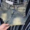 Kvinnors jeans amerikansk stil retro denimshorts för kvinnor 2024 sommar hög midja kort bantning längre ben a-linje byxor mode