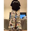 American Hand-painted Colorful Graffiti Straight Casual Pants for Men and Women Loose Wide Leg cargo pants