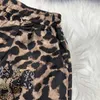 Women's Shorts Elastic Waist Leopard Print Female 2024 Summer Casual Womens Heavy Industry Cartoon Rhinestone Wide Leg