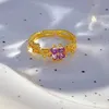 Band Rings Fashionable French Violet Open Adjustable Ring with Micro Inlaid Stainless Steel Light Luxury Simple Wedding Q240429