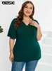 T-shirt da donna Gibsie plus size V Neck Contrast Contrasto in pizzo Top Top Womens 2023 Fashion Shirtwx