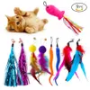 9 Pack kleurrijke veervervangingskop grappige kat stick stick tassel veer vissen staaf kat speelgoed set kat speelgoed interactief 240429