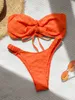 Kobiety stroje kąpielowe seksowne Bandeau bikini 2024 Kobiety z przodu krawat pomarańczowy biały pchnięcie mikro kąciki Brazylijski wycięcie kostium kąpielowy plate -stroje kąpielowe Y240429