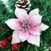 Fleurs décoratives 5pcs 4 pouces de Noël paillettes poinsettia ornements en soie artificielle pour les couronnes d'arbres dorées Garland Holiday Decor