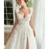 Cinghie 3d a linea abiti da moda appliques floreale abito da sposa sweep train flit designer abiti da sposa pliques