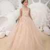 Vestido de menina de flor para casamento tule tule mangas e mangas Apliques de piso