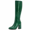 Botas joelhos altos para mulheres sexy cobra couro 2024 marca winter cowboy feminina luxo de luxo verde de luto verde longa sapatos de festa