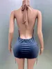 Casual jurken flitsende strass sexy doorzichtige backless backless transparante schede mini jurk verjaardag vier kostuum vrouwen danser prom