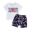 Clothing Sets Born Baby Boy 4th Of July Outfit Short Sleeve America Cow T-shirt Tops Jogger Shorts Western Clothes 0-3T