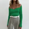 Suéteres femininos de malha sexy milhares mulheres outono inverno de manga longa bainha de pescoço de pescoço de moda moda de alcance verde apertado