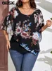 Gibsie plus size stampa floreale 2 in 1 camicetta di chiffon donna estate 2024 manica farfalla coccinelle cimici casual sciolte cime 240419