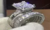 Choucong Yepyeni Vintage Takı 925 STERLING Gümüş Çift Yüzük Prenses Kesme Büyük Topaz Eyfel Kulesi Kadın Düğün Gelin Rin4817117
