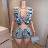 Women's Tracksuits Denim Jackets Coats Summer Two Piece Pant Sets Biker Shorts Suits Cropped Jean Tracksuit Sexy Outfits Y2K Fashion