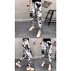 mens joggers pants Personalized Floral Korean Version Harun Leggings Men's Summer Thin Print Cropped Pants Trendy drawstring slim cargos