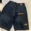 JNCO geometric crown pattern design high-waisted denim shorts for men y2k hip-hop trend vintage casual all-match baggy sweatpant 240430