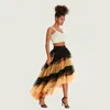 Röcke Frauen Tüll Tutu Rock Kontrast Farbe Schicht Mesh Elastic Plissee A-Line High Low für Strandparty Streetwear