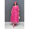Sukienki zwykłe Qing Mo Summer Długość szyfonowa różowa sukienka o długości średniej długości rękawów spódnica z koralikami elegancka bajka mody WZT025