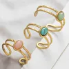 Band Rings Fashionable retro colored Geomstone ring with gold-plated open cuffs stainless steel natural stone fashionable jewelry gift party Q240429