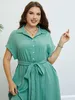 Basis Casual jurken plus size dames kleding mode mode zomers shirt jurk werk feest midi sundress femme revers nek korte slve casual losse jurk y240429